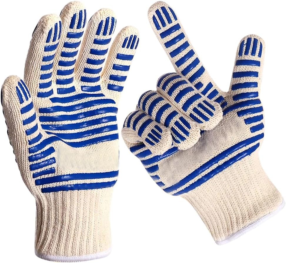 Oven Gloves, Heat Resistant Silicone Oven Gloves with Fingers, Non-Slip Cooking Gloves SKU:14905